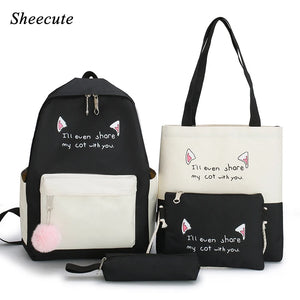 4pcs Cartoon Cat Print Children School Bags for Girls Backpacks