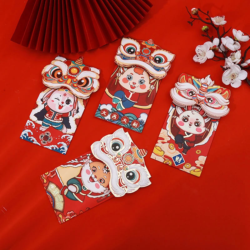 4pcs Cartoon Childrens Gift Money Packing Bag Red Envelope Spring Hongbao