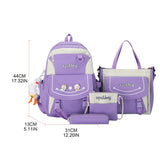 4pcs Cartoon Nylon School Backpacks Travel Daypacks Shoulder Bags Pencil Case