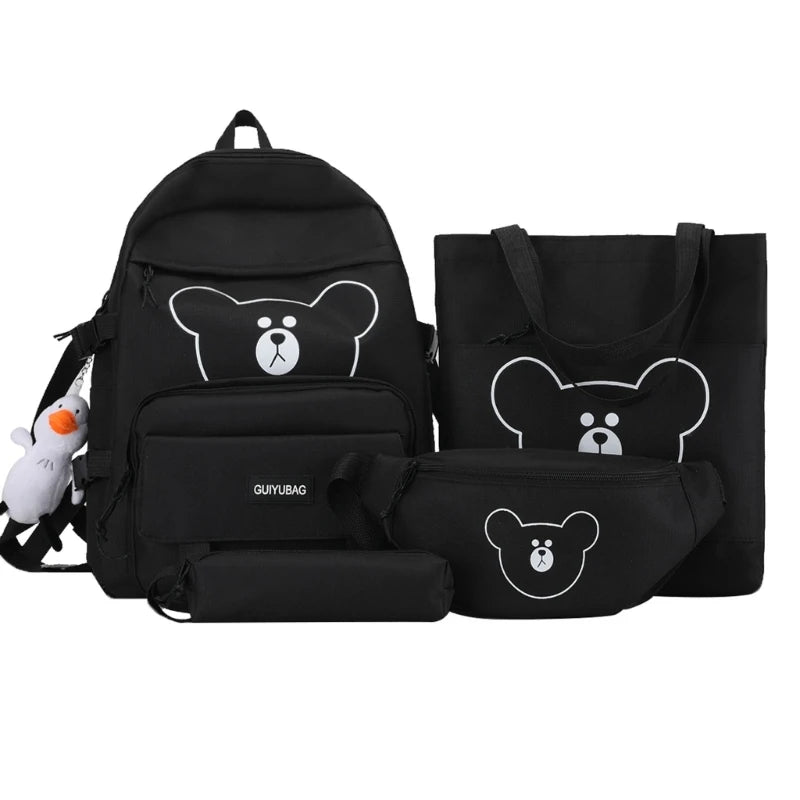 4pcs Bear Backpack with Waist Bag Handbag Pencil for Teenagers