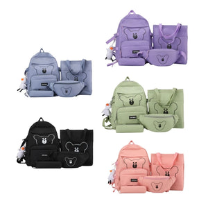 4pcs Bear Backpack with Waist Bag Handbag Pencil for Teenagers