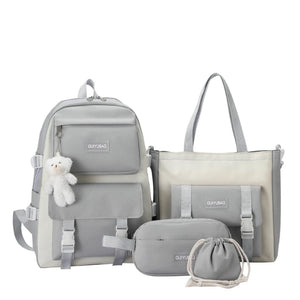 4pcs Drawstring Backpack Set with Pencil Bag, Casual School Rucksack