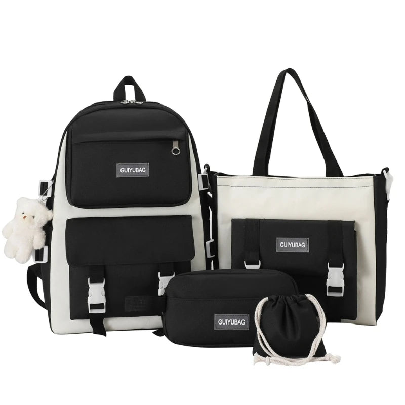 4pcs Drawstring Backpack Set with Pencil Bag, Casual School Rucksack