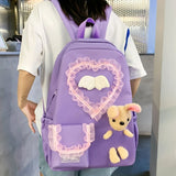 4pcs Lace School Backpack with Shoulder Bag Pencil Case Book Bags