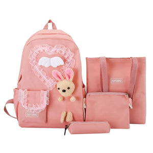 4pcs Lace School Backpack with Shoulder Bag Pencil Case Book Bags