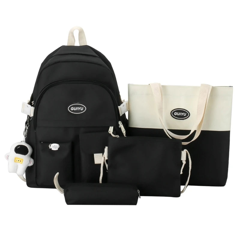 4pcs School Backpack with Shoulder Bag, Handbag, Pencil Case for Travel