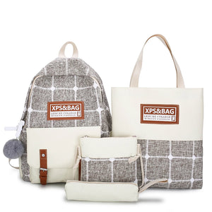 Women Backpack Plaid Pattern Shoulder Bag for Street Travel