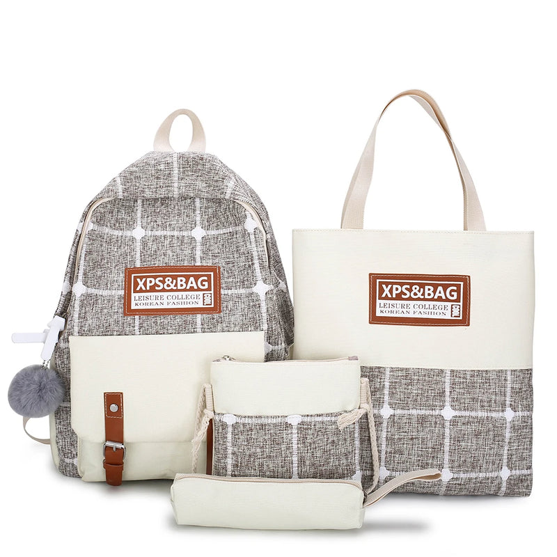 Women Backpack Plaid Pattern Shoulder Bag for Street Travel