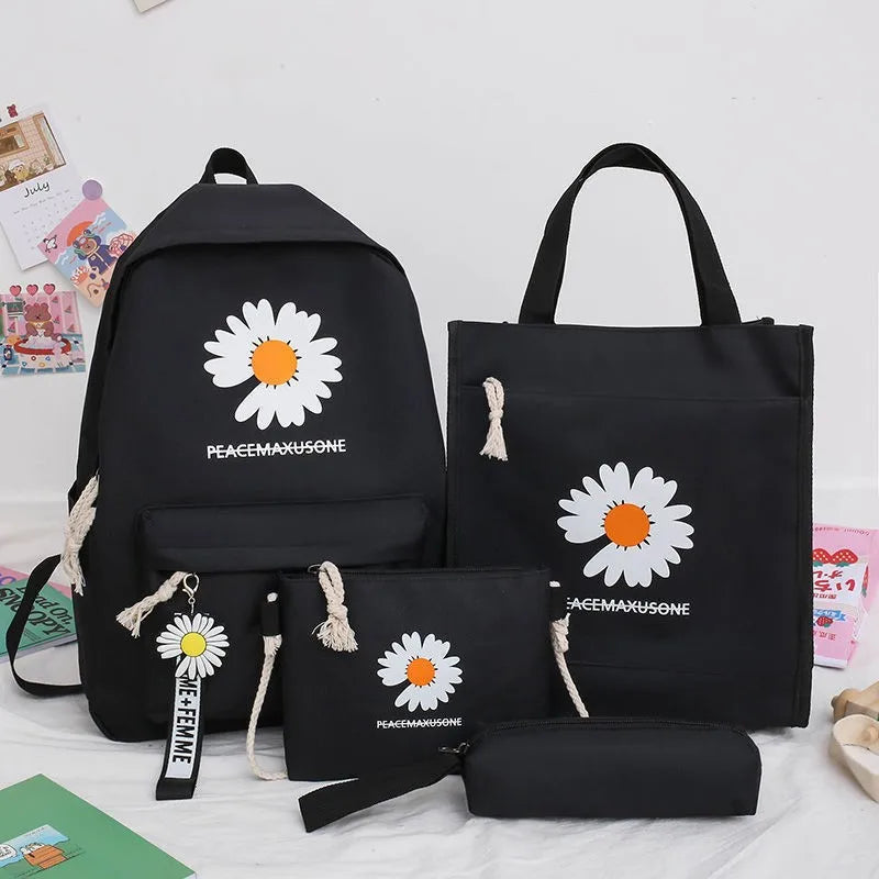 4pcs Daisy Printing Backpacks Girl Preppy Rucksacks Pencil Bag