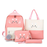 Cat Canvas School Backpack Set for Girls Boys Teenagers, 4pcs