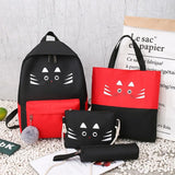 Cat Canvas School Backpack Set for Girls Boys Teenagers, 4pcs