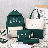 Cat Canvas School Backpack Set for Girls Boys Teenagers, 4pcs
