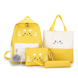 Cat Canvas School Backpack Set for Girls Boys Teenagers, 4pcs