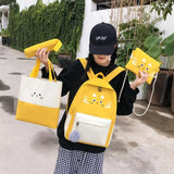 Cat Canvas School Backpack Set for Girls Boys Teenagers, 4pcs