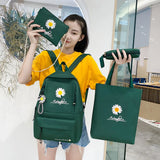 4pcs/Set Daisy Print Backpacks Canvas Rucksack Female School Backpack