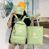 4pcs/Set Daisy Print Backpacks Canvas Rucksack Female School Backpack