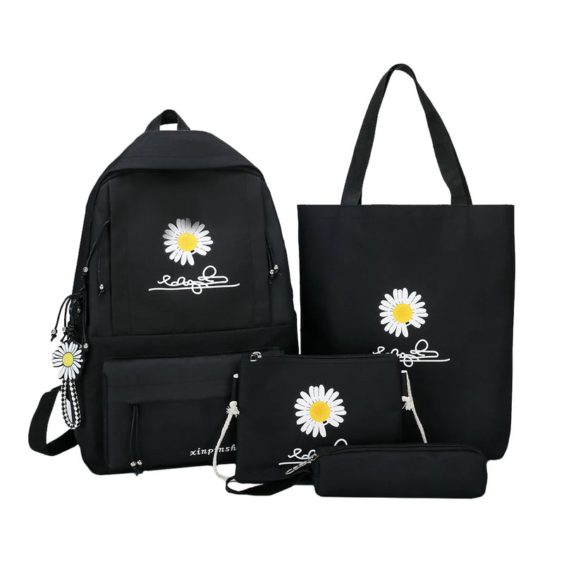 Preppy Daisy Print Canvas Backpacks Set - School Shoulder Bag