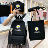 Preppy Style Daisy Print Backpack Set Canvas School Rucksack Girls Travel Bags