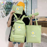 Preppy Style Daisy Print Backpack Set Canvas School Rucksack Girls Travel Bags