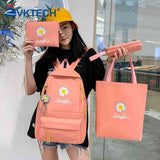 Preppy Style Daisy Print Backpacks Set Canvas School Rucksack