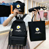 Preppy Style Daisy Print Backpacks Set Canvas School Rucksack