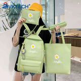 Preppy Style Daisy Print Backpacks Set Canvas School Rucksack