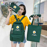 Preppy Style Daisy Print Backpack Set Canvas School Rucksack Girls Travel Bags