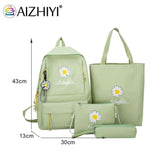 Preppy Style Daisy Print Backpack Set Canvas School Rucksack Girls Travel Bags