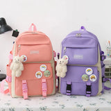 Canvas Student Backpack Set Large Capacity School Bags For Girls