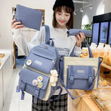 Canvas Student Backpack Set Large Capacity School Bags For Girls