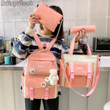 Canvas Student Backpack Set Large Capacity School Bags For Girls