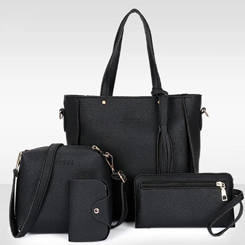 4pcs Women Handbags Solid Retro Hand Bag Four-piece Shoulder Bag