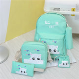 4pcs Girls Cat Printing Canvas School Backpack Set