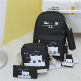 4pcs Girls Cat Printing Canvas School Backpack Set