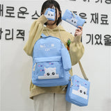 4pcs Girls Cat Printing Canvas School Backpack Set