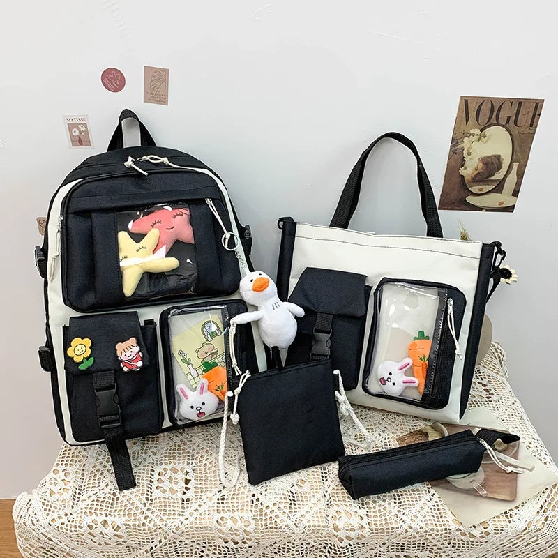 4pcs Student Schoolbags for Teenage Girls Backpacks Bookbag Tote Shoulder