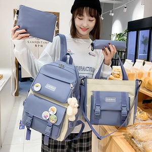 4pcs High School Backpacks for Students Girls Large Capacity Shoulder Bags
