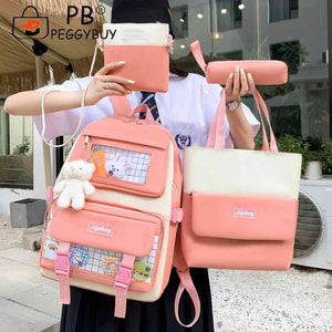 High School Girl Bookbags Large Capacity Students Bagpack Splicing Color