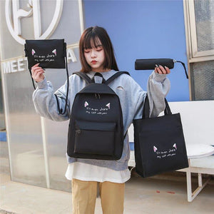 4pcs/set Laptop Backpack,Canvas School Bag for Teenager