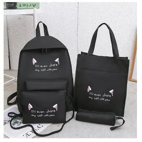4pcs/set Laptop Backpack,Canvas School Bag for Teenager