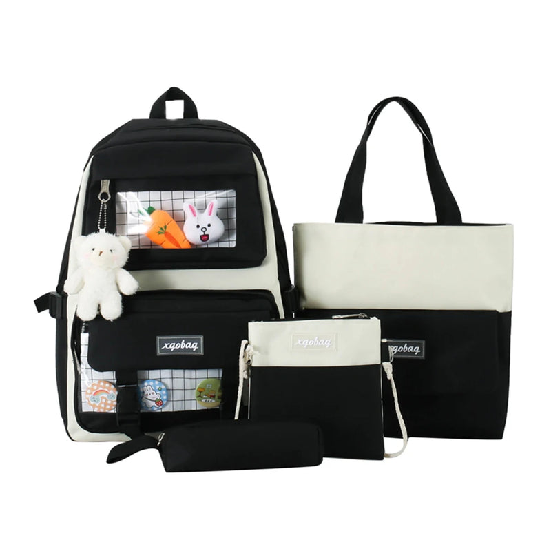 4pcs/set Student Travel Backpacks Large Capacity Girl Shoulder