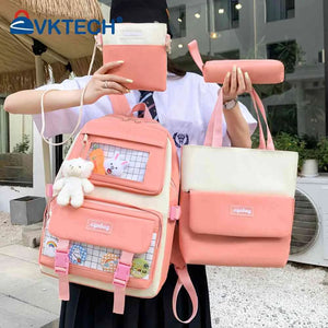 4pcs/set Student Travel Backpacks Large Capacity Girl Shoulder