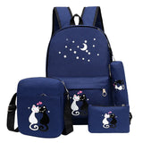 Cat Print Canvas School Bags Teen Girls Backpack Preppy Style Rucksack Mochila