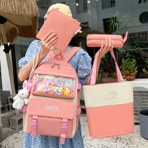 4pcs Women Backpacks Girls Bookbags Rucksack Mochila Shoulder Bags School Set