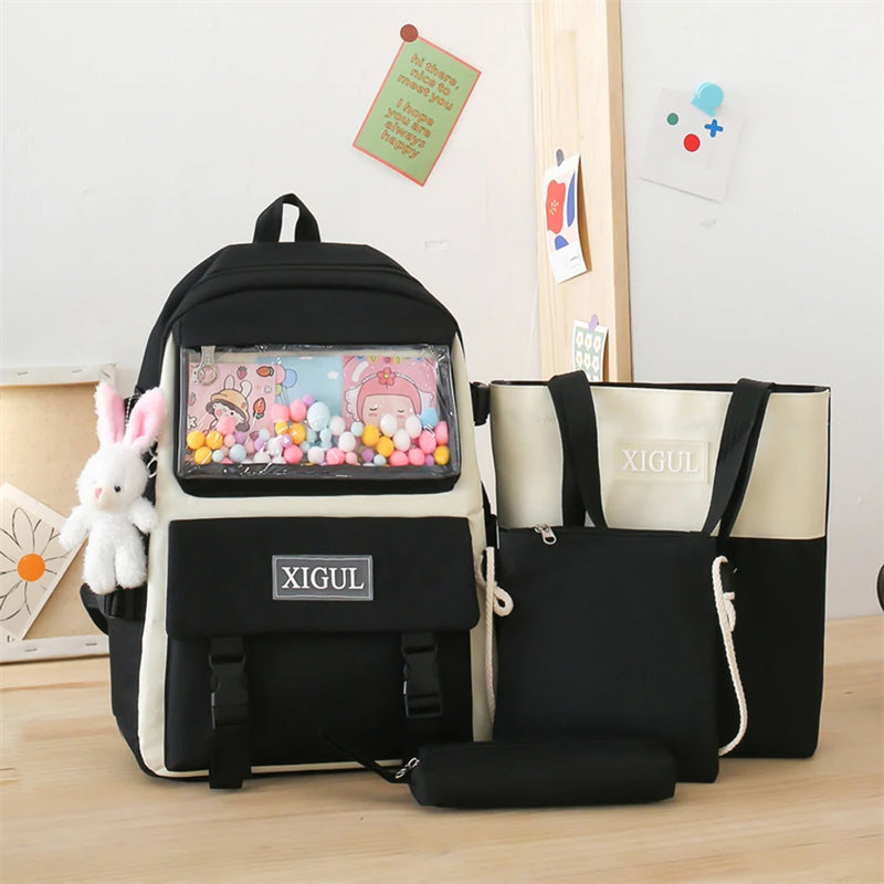 4pcs Women Backpacks Girls Bookbags Rucksack Mochila Shoulder Bags School Set