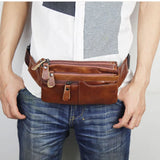 6 inch Men's Leather Waist Bag Mini Phone Pocket Chest Bag