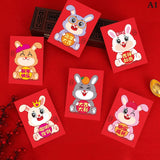 6PCS Chinese Rabbit Year Hongbao Red Envelope Childrens Gift Money Bag