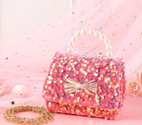 Girls Sequins Cross-body Bag Children Bow Pattern Square Messenger Bag