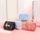 Girls Sequins Cross-body Bag Children Bow Pattern Square Messenger Bag