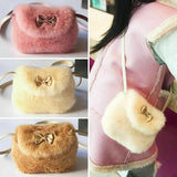 Girls Kids Purse Bowknot Mini Fur Children Handbags Cross Body Handbag